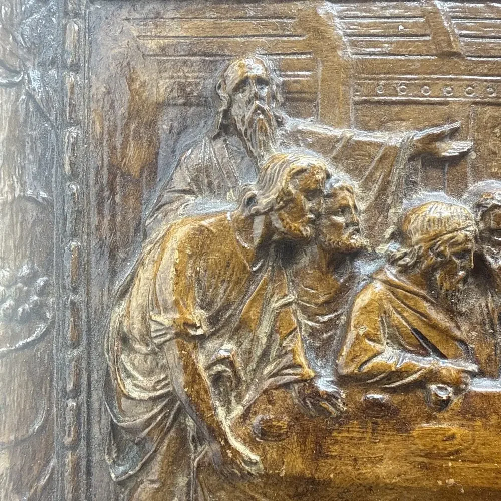 Vintage 3D Jesus LAST SUPPER Wall Religious Plaque Faux Wood Relief Carving